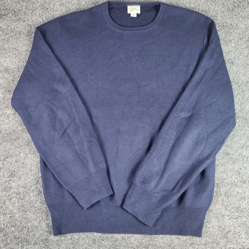 J.Crew Mens Medium Navy Blue Cotton Silk Blend Waffle Knit Crewneck Sweater